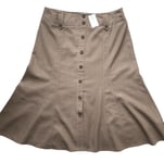 BHS Brown Button Down Linen Blend Skirt Size 16 A-Line Midi Summer New with Tag