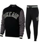 Nike Mens Air Fleece Full Crewneck Tracksuit Set Black Cotton - Size Medium