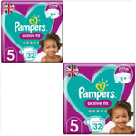 2X Pampers Baby Nappies Size 5 (11-16 kg/24-35 Lb), Active Fit 32 Nappies