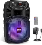 Pyle Wireless Bluetooth Party Speaker, PA Speaker System-300W Rechargeable Outdoor, Portable System w/ 8” Subwoofer 1” Tweeter, Loudspeaker- w/Lights, Mic & Guitar Port, USB/Radio, with Remote