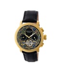 Heritor Automatic Aura Mens Semi-Skeleton Leather-Band Watch - Black/Gold Stainless Steel - One Size