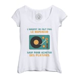 T-Shirt Femme Col Echancré Platines Vinyle Dj - L'argent Ne Fait Pas Le Bonheur Musique
