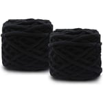 2X100g Chunky Garn för Stickning Ullboll Tillverkad av Bomull, Ull och Akryl Mjuk och Varm Vävscarf och Tofflor DIY Plysch Stickning. black