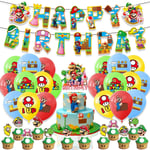 SUPER MARIO Happy Birthday Party Supplies Banner Balloon Cake Topper Toys