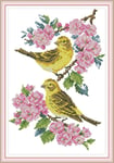 Cross Stitch Embroidery Kits for Adults Kids, WOWDECOR Yellow Little Birds Pink Flowers 11CT Stamped DIY DMC Needlework Easy Beginners