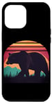 Coque pour iPhone 14 Pro Max Silhouette d'animal de couleur rétro, motif d'ours au coucher du soleil