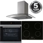 Black 10 Function Touch Control Single Fan Oven, 13A Induction Hob & Curved Hood