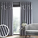 Catherine Lansfield Crushed Velvet Glamour Sequin 90x90 Inch Lined Eyelet Curtains Two Panels Grey