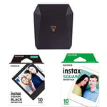 Fujifilm 16558138 SHARE SP-3 Printer - Black + Instax SQUARE Film 10 shot pack, white border +Instax SQUARE Film 10 shot pack, Black border
