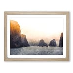 Ha Long Bay In Vietnam Painting Modern Art Framed Wall Art Print, Ready to Hang Picture for Living Room Bedroom Home Office Décor, Oak A4 (34 x 25 cm)