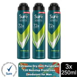Sure Men Anti-perspirant 72H Nonstop Protection Deodorant, 250ml 3 Pack