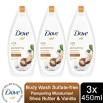 Dove Body Wash Sulfate-free Pampering Moisturiser Shea Butter & Vanilla, 3x450ml