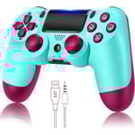 PS4 trådlös handkontroll, Playstation 4 fjärrkontroll med laddningskabel, Berry Blue fjärrkontroll, ny modell