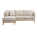 Canapé d'angle gauche scandinave en tissu beige déhoussable et bois clair 3-4 places OSLO - Beige