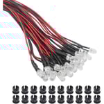 20 st 3 mm LED-lampor med 20 cm kabel DC 12 V, färdiga för montering med plastringar (varmvit) (santanxing) röd