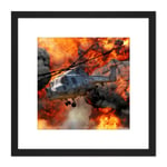 Jenkins Military UK Lynx Mk8 Helicopter Fire Smoke Photo 8X8 Inch Square Wooden Framed Wall Art Print Picture with Mount