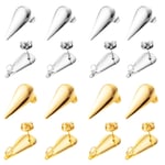 UNICRAFTALE 20pcs Teardrop Stud Earrings 304 Stainless Steel Stud Earring Findings with Loop 0.8mm Pin Golden & Stainless Steel Color Earring Studs for Jewelry Making Findings, Hole 3mm