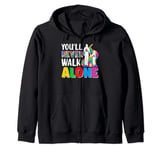 Autism Dad Support Alone Puzzle You'll Never Walk Zip Hoodie