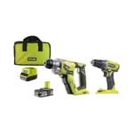 Pack RYOBI Perceuse Visseuse 18V One Plus R18DD2-0 - Marteau perforateur 18V OnePlus R18SDS-125S - Batterie LithiumPlus 2.5Ah - Chargeur rapide