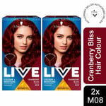 2x Schwarzkopf Live Colour+Moisture Permanent Colour HairDye,M08 CranberryBliss