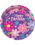 8 stk Lila Blommande Papperstallrikar 22 cm - Födelsedagsblommor