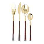 Mikasa Tortoiseshell Cutlery Set, Gold Polished Stainless Steel, Knives, Forks, Spoons, Teaspoons, 16pc Set for 4