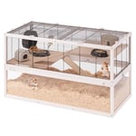 Ferplast Cage Hamster DOMSTER, Cage Souris, 3 Niveaux, avec Accessoires, Plateformes et Échelles, Grillage Métallique et Bois FSC, Base Transparente, Cage pour Hamster en Bois, 100 x 50 x h 61 cm