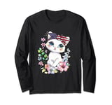 4th of July cat & flowers cute cats american flag daughter Long Sleeve T-Shirt