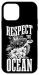 Coque pour iPhone 12 mini Respect The Ocean Sea Turtle Surfer Plongée Fleurs