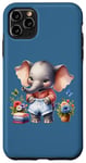 Coque pour iPhone 11 Pro Max Bébé éléphant bleu en tenue, fleurs et papillons