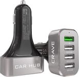 Crave CarHub 54W 4 Port USB Car Charger, Qualcomm Quick Charge 3.0 - Black