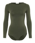 FALKE Women's Fine Cotton Crew Neck W BO Soft Fabric Longsleeved 1 Piece Shapewear Bodysuit, Green (Military 7826), XL 46-48