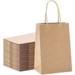 50 st presentpåsar i kraftpapper, 13,3 x 9,5 x 20,3 cm, bruna shoppingpåsar i papper med tvinnade handtag för festgåvor (gul)
