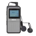 Akai A61027 Pocket DAB/FM Radio with LCD Display, Built-In Rechargeable Battery, Up to 7 Hours Playtime, 32 Track Programmable Memory, Lightweight, USB and Earphones Included, 3.7 V, Grey/Black