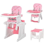 3-in-1 Convertible Baby High Chair Booster Seat w/ Removable Tray -- Pink