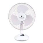 Straame Homeware | 12" Desk Fan High Performance | 3 Speed Setting | Extra Wide Cross Base | Oscillating | Tilting Head (White, 12")