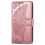 For Apple iPhone SE Case 2020, iPhone SE 2020 Case/ iPhone 7/8 Case,Embossed Butterfly PU Leather Flip Case with Card Slots Screen Protector Phone Cover Wallet Case for iPhone SE 2020(Rose Gold)