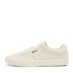 BOSS Mens Aiden Tenn Suede Cupsole Trainers with Logo Details Size 10 Light Beige
