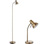 Standing Floor & Table Lamp Set Antique Brass Adjustable Neck Living Room Light