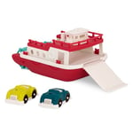 Wonder Wheels by Battat - Ferry Floating Boat Bath Toys 100% Recyclable, Toy Boat with Cars for Toddlers, Red/White, 1 Year + (3 pcs)