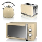 New Stylish Swan Kitchen Appliance Retro Set - Cream 20L Manual Microwave, Cream 1.7 Litre Dome Kettle & Cream 2 Modern Slice Toaster Set