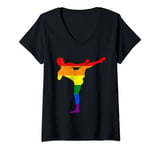 Womens Kickboxing Gay Pride LGBTQ Kickboxer Martial Artist Arts V-Neck T-Shirt