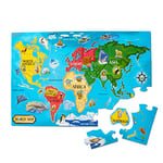 Melissa & Doug Puzzle de sol Carte du Monde, 33 pièces en carton ultra-épais et robust, Jouet éducatif, Carte mondiale détaillée, Cadeau pour garçons et filles de 4 5 6 7 8 ans