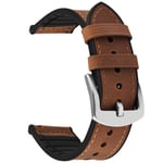 Fullmosa 20mm Watch Strap Leather & Silicone Hybrid, Sports Band Compatible with Samsung Galaxy Watch, Huawei Watch, Fossil Smart Watch, for Women and Men, Brown Strap 20mm