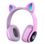 Kids Headphones,Cat Ear Bluetooth Headphones with Led Light, SD Card Slot, FM Radio,3.5mm Audio Jack,Wireless/Wired Foldable Kids On Ear Headphones for Boys Girls Adults(Purple)