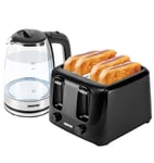 Geepas 4 Slice Bread Toaster & 1.7L Illuminating  Glass Kettle Combo Set Black