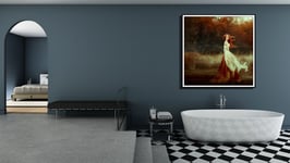 BEAUTIFUL REDHEAD MYSTIC SCENE Poster/Black/White Kvadrat: 30x30 399 Tavla med ram (vit)