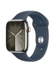 Apple Watch Series 9 (Gps + Cellular), 45Mm Silver Stainless Steel Case With Storm Blue Sport Band - S/M