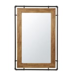 Miroir rectangulaire industriel en bois d'hévéa et métal noir 80x120