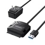 ugreen Câble Adaptateur convertisseur USB 3.0 vers SATA pour 6,3 cm/8,9 cm Disque Dur SATA/SSD, Lecteur DVD Blu-Ray, CD-ROM, DVD-ROM, CD-RW avec Alimentation 12 V/2 A USB 3.0 - Noir